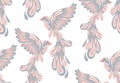 Seamless vector pattern with delicate stylized birds. Ornithological texture in pastel colors on a white background. Delicate