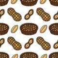 Seamless vector pattern of delicious peanut butter tarts and peanuts in shell, perfect for packaging, textile Royalty Free Stock Photo