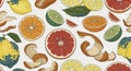 Vector seamless pattern of rotten citrus slices and dried peels Royalty Free Stock Photo