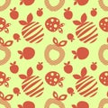 Seamless vector pattern with different decorative ornamental cute strawberries on the yellow background