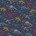 Seamless vector pattern with dinosaur skeleton.