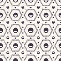 Seamless vector pattern. Dotted hexagonal quilt shapes. Repeating geometrical tile background. Monochrome surface design textile