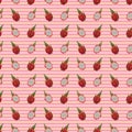 Seamless vector pattern with dragon fruit on white and pink striped background. vector design of exotic tropical fruit pitayas Royalty Free Stock Photo