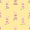 Seamless vector pattern with easter bunny and egg. Vector illustration for fabric, texture, wallpaper, poster, postcard Royalty Free Stock Photo