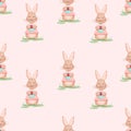 Seamless vector pattern with easter bunny and egg. Vector illustration for fabric, texture, wallpaper, poster, postcard Royalty Free Stock Photo