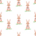 Seamless vector pattern with easter bunny and egg. Vector illustration for fabric, texture, wallpaper, poster, postcard Royalty Free Stock Photo