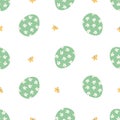 Seamless vector pattern for easter day. Cute Easter green eggs with daisies, butterflies