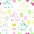 Seamless vector pattern of Easter rabbits and eggs isolated on white