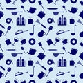 Seamless vector pattern with elements of blue kitchen utensils