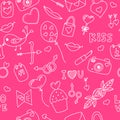 Seamless vector pattern with elements on the theme of Valentine`s Day. Ideal for wrapping paper. hand-drawn Royalty Free Stock Photo