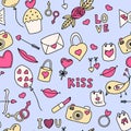Seamless vector pattern with elements on the theme of Valentine`s Day. Ideal for wrapping paper, printing on clothes Royalty Free Stock Photo