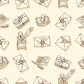 Seamless Vector Pattern with Envelopes, Ink Pens, Blotters and Inkstands Royalty Free Stock Photo