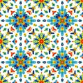 Seamless vector pattern in ethical style in blue colors. Italian maiolica. Ornament from a kaleidoscope