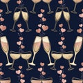 Celebratory champagne glasses toasting with heart-shaped bubbles in a festive vector pattern Royalty Free Stock Photo