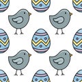 Seamless vector pattern featuring cute cartoon chicks and decorative Easter eggs with a playful, whimsical aesthetic Royalty Free Stock Photo