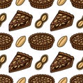 Seamless vector pattern featuring delicious chocolate peanut butter pies and peanuts, perfect for packaging, bakery branding, or Royalty Free Stock Photo