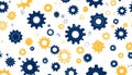 Seamless vector pattern featuring gears and nuts in blue, yellow, and white industrial design Royalty Free Stock Photo
