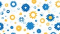 Seamless vector pattern featuring gears and nuts for mechanical engineering in blue and yellow Royalty Free Stock Photo