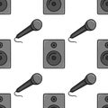 Seamless vector pattern featuring retro-style microphones and speaker boxes with a simple, graphic aesthetic Royalty Free Stock Photo