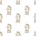 A seamless vector pattern featuring stylized cream-colored chess knight pieces with black outlines and subtle shading, set against Royalty Free Stock Photo