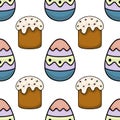 Seamless vector pattern featuring stylized Easter cakes and decorative eggs with pastel colors Royalty Free Stock Photo