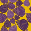 Seamless Vector Pattern with Fig in graphic stylization. Purple and mustard trendy colors. Cute vector background