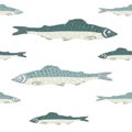 Seamless vector pattern with fishes in oriental style on a white background. Chinese style painting