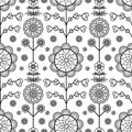 Seamless vector pattern. Floral black and white background in doodle style, zentangle. Abstract background of stylized daisies. Royalty Free Stock Photo