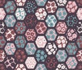 Seamless vector pattern with floral textured hexagonal mosaic Royalty Free Stock Photo