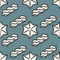 Seamless vector pattern of fluffy white meringues and piped cream swirls on a muted blue background Royalty Free Stock Photo