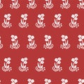 Seamless vector pattern folk flowers white on red Royalty Free Stock Photo