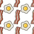 Seamless vector pattern of fried eggs and crispy bacon strips on a white background, perfect for breakfast-themed designs Royalty Free Stock Photo