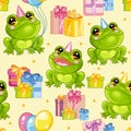 Seamless vector pattern frog happy birthday background