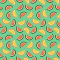 Seamless vector pattern, fruits bright chaotic background with watermelons