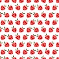 Seamless vector pattern with fruits. Cute background with strawberries on the white backdrop.