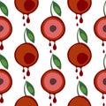Seamless vector pattern with fruits. Symmetrical background with cherries and leaves on the white backdrop