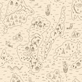 Seamless vector pattern, fun pirate treasure map line art, textile, wallpaper, packaging, scrapbook Royalty Free Stock Photo