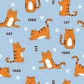 Seamless vector pattern with funny yoga cats