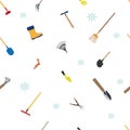 Seamless vector pattern. Garden tools icons isolated on white background.