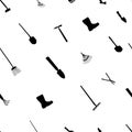 Seamless vector pattern. Garden tools icons isolated on white background.
