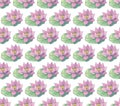 Seamless vector pattern of gentle pink Lotus flowers and leaves. Water lily. Vintage style. hand drawn Botanical illustration. Royalty Free Stock Photo