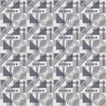 Seamless vector pattern with geometric circles and triangles in monochrome colors