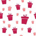 Seamless vector pattern with gifts. Background for holidays, giveaways, actions. Gift boxes with ribbons. Wrapped presents