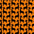 Seamless pattern of giraffe. Black silhouettes on orange background