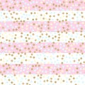 Seamless vector pattern with glittering dots on pink stripes. Bright holidays stripes background. Golden glitter pattern. Metalli