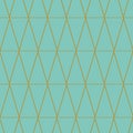 Seamless vector pattern with golden linear triangular pattern on an aqua blue background