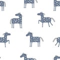 Seamless vector pattern with gray horses isolated on a white background. Dapple-grey horse, gray horse in apples.