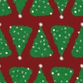 Seamless vector pattern with green christmas trees on red background Royalty Free Stock Photo