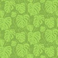 Seamless vector pattern of greenery leaves Monstera. Exotic tropical repeat ornament.