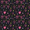 Seamless vector pattern with grunge hearts and dots. Love background for Valentine`s day. Royalty Free Stock Photo